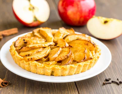 Freshly Baked Apple Tart on a Wooden Table
