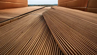 Stacked Corrugated Cardboard Sheets in Industrial Warehouse