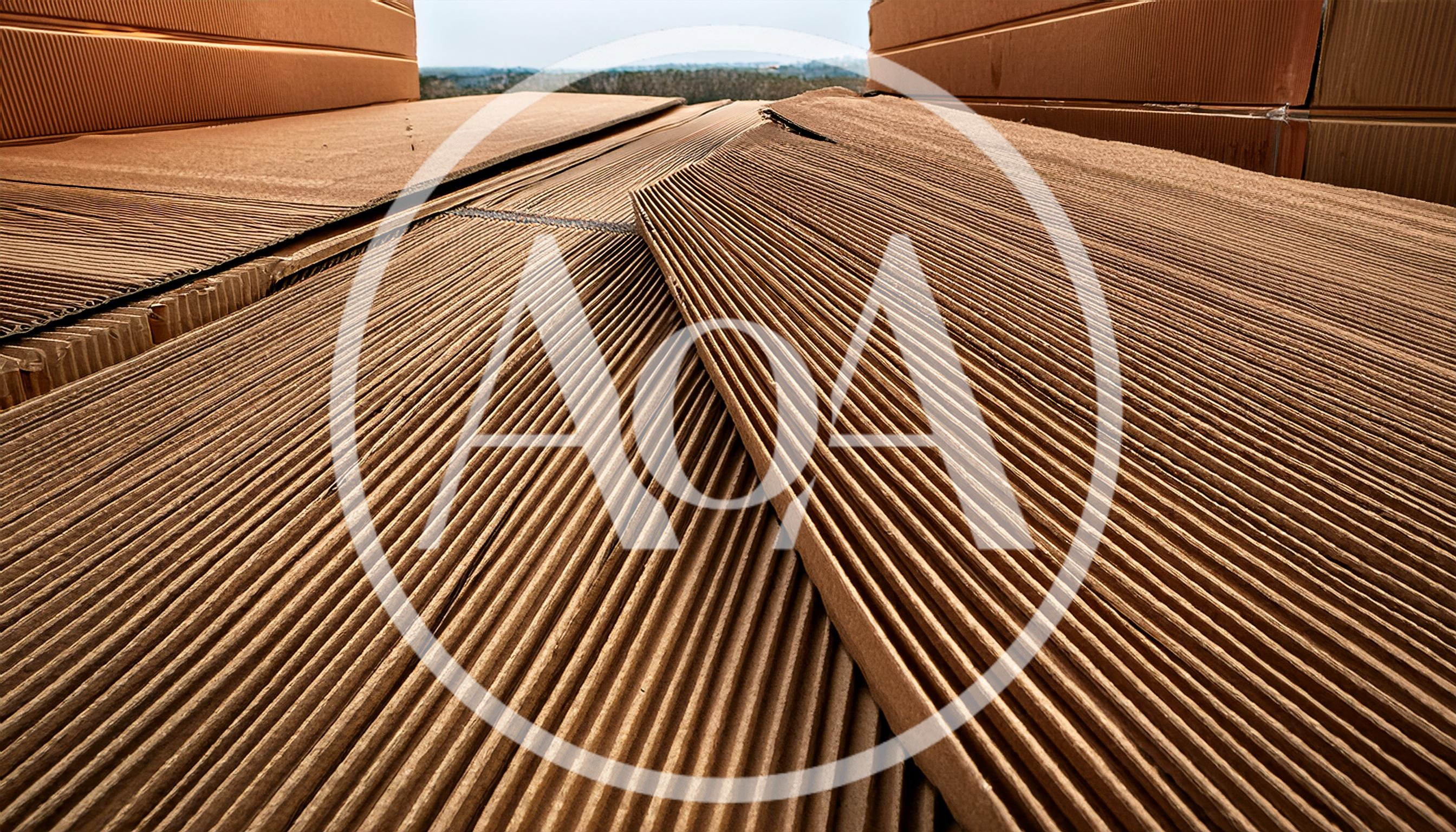 Stacked Corrugated Cardboard Sheets in Industrial Warehouse