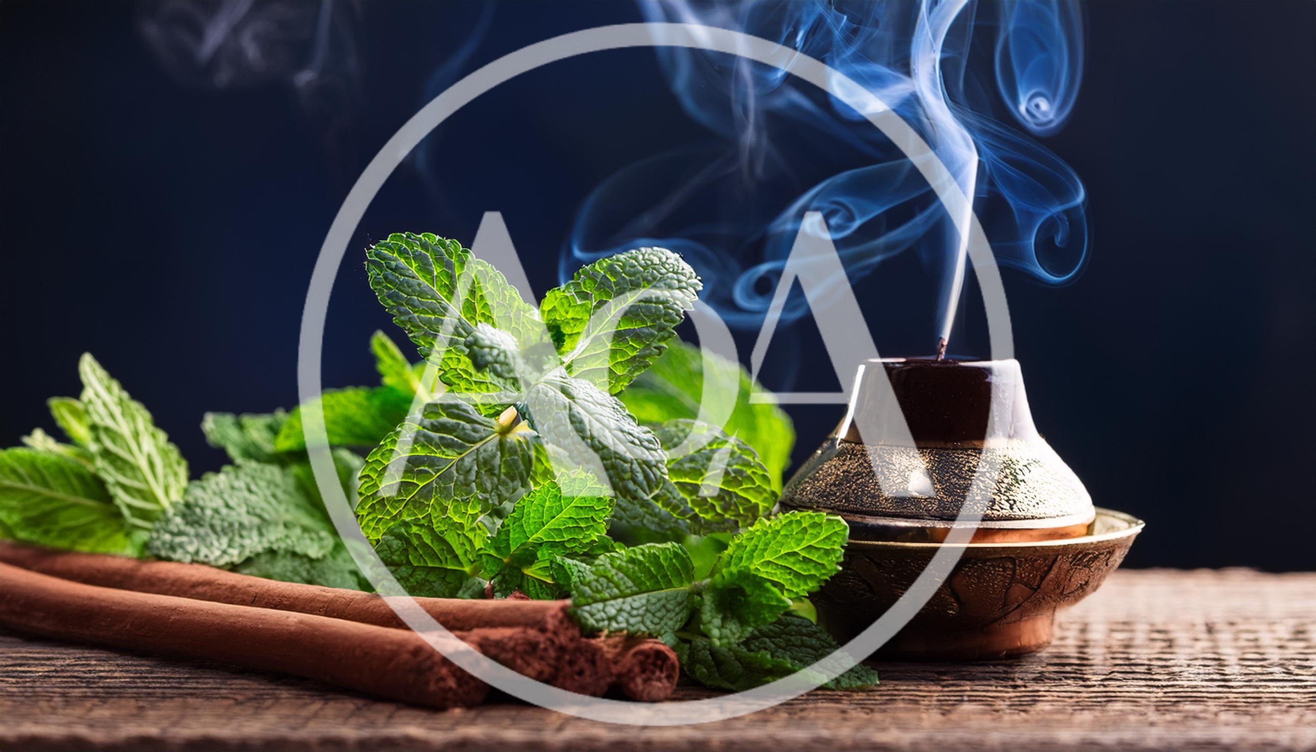 Fresh Mint Leaves and Cinnamon Sticks with Incense