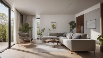 Modern Minimalist Living Room Interior With Neutral Decor