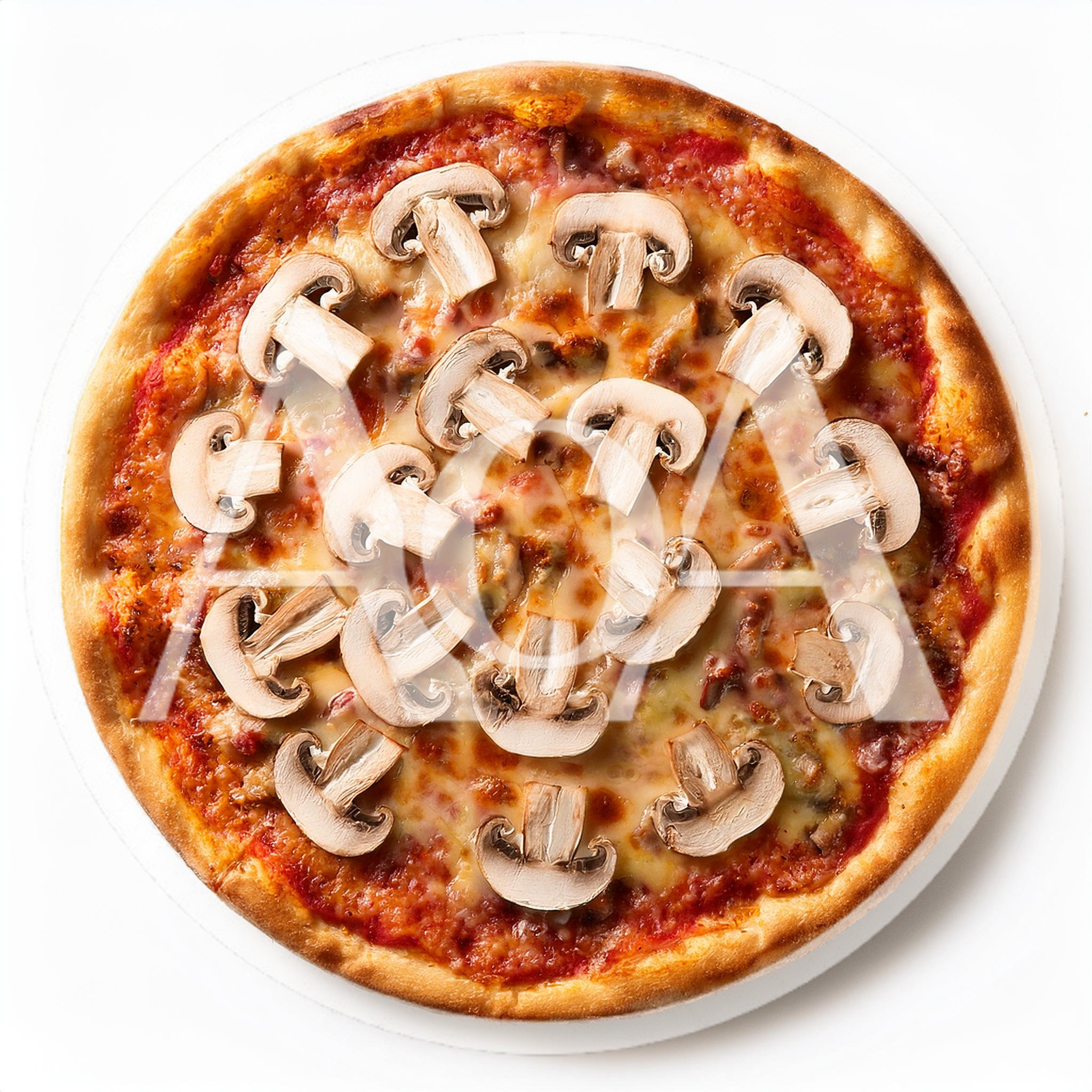 Fresh Mushroom Pizza With Melted Cheese On White Background