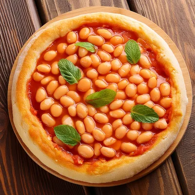 Baked Bean Pizza With Fresh Mint Leaves