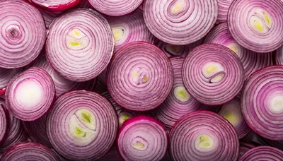 Top View Of Sliced Red Onion Rings