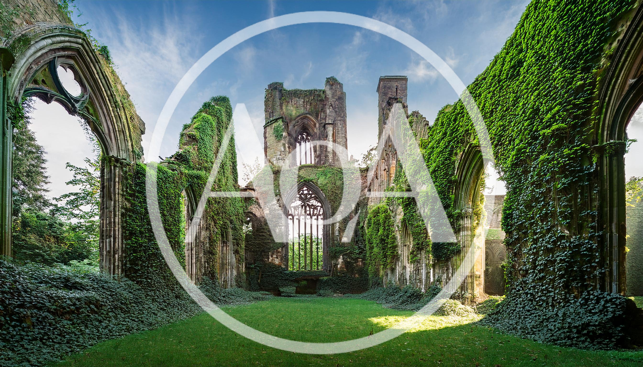 Ruins Of An Ancient Gothic Abbey Covered In Ivy