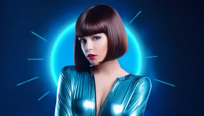 Futuristic Woman With Bob Haircut In Metallic Suit