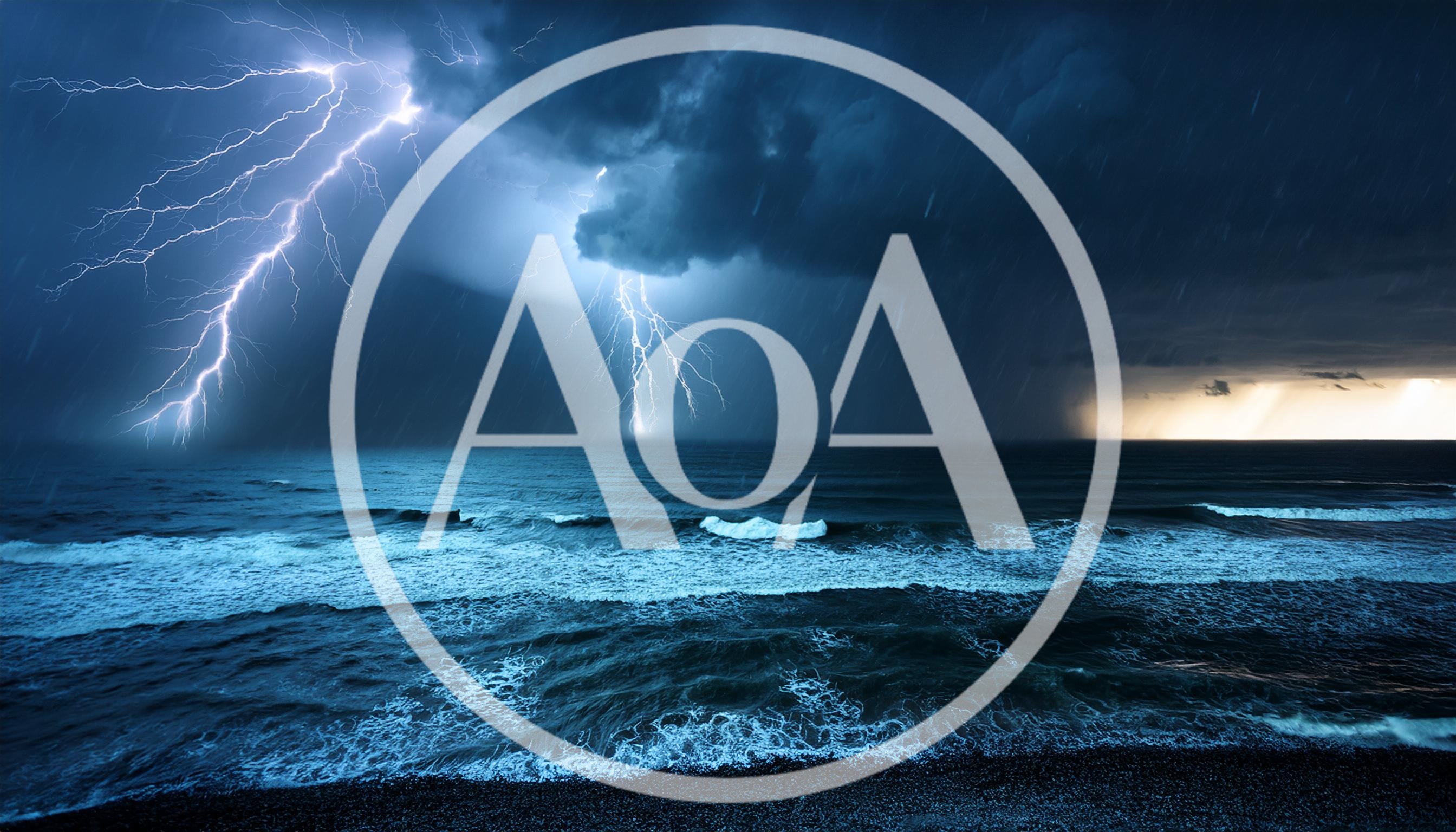 Lightning Strikes Over A Stormy Ocean At Night