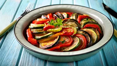Freshly Baked Ratatouille In A Ceramic Dish