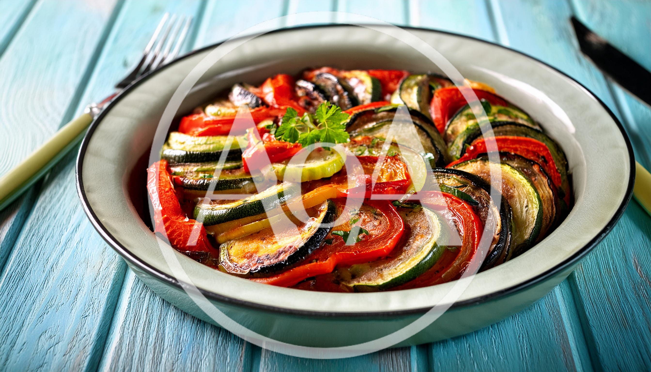 Freshly Baked Ratatouille In A Ceramic Dish
