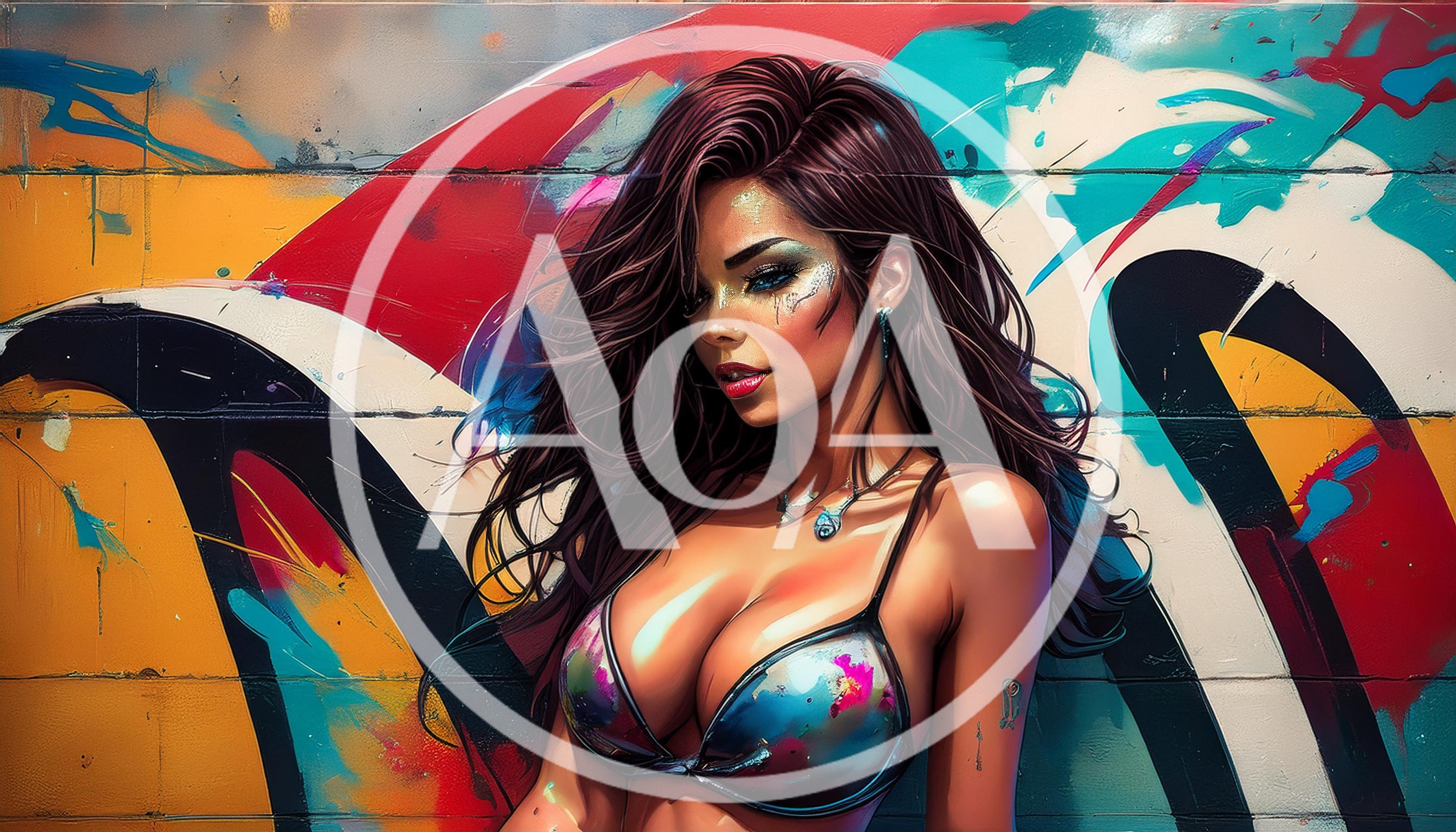 Portrait Of A Glamorous Woman Against Graffiti Wall