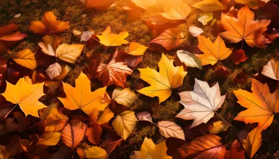 Autumn Maple Leaves Scattered On Forest Floor