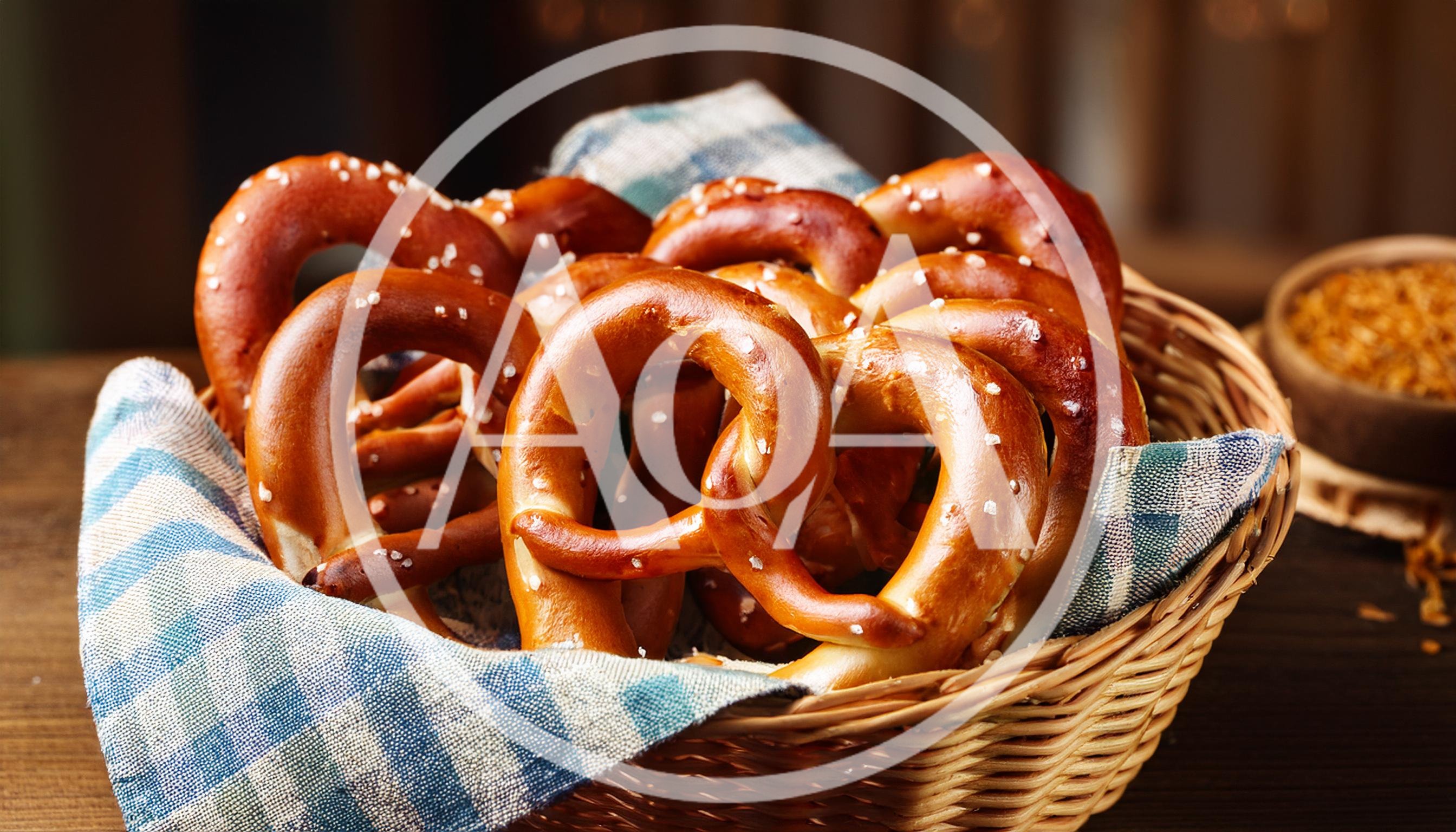 Freshly Baked Soft Pretzels In A Wicker Basket