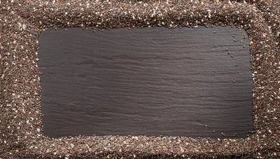 Chia Seeds Border Frame on Dark Slate Background
