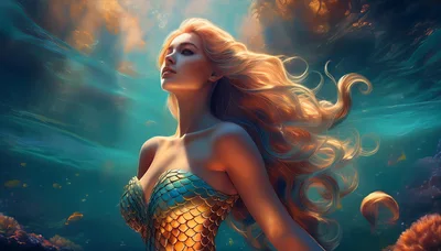 Beautiful Mermaid Swimming Underwater In A Vibrant Coral Reef