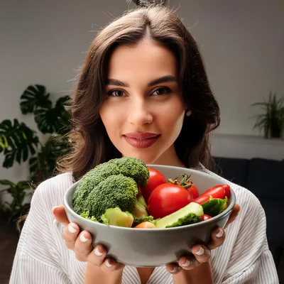 Young Woman Holding A Bowl Of Fresh Vegetables
