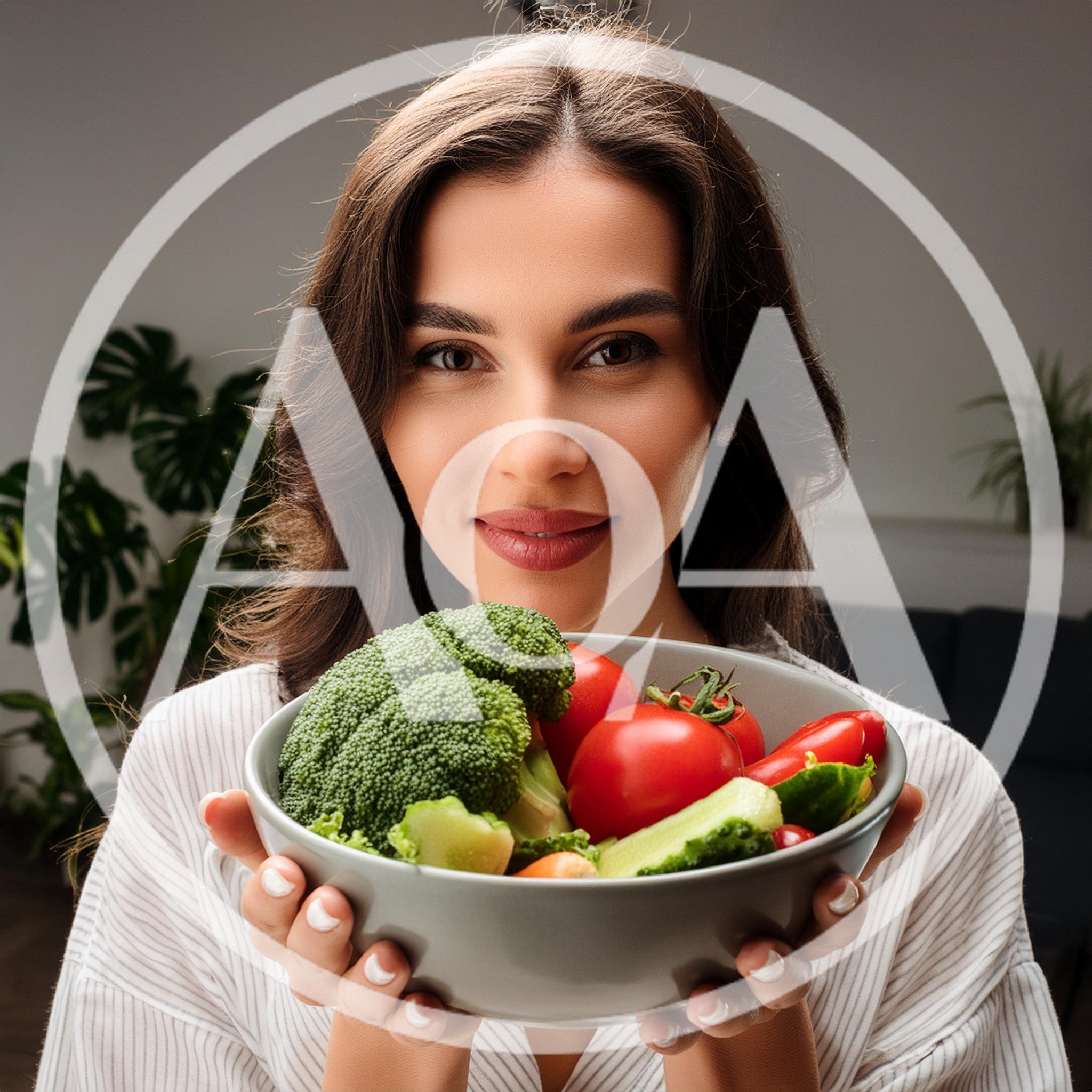 Young Woman Holding A Bowl Of Fresh Vegetables
