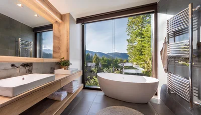 Modern Luxury Bathroom With Scenic Mountain View