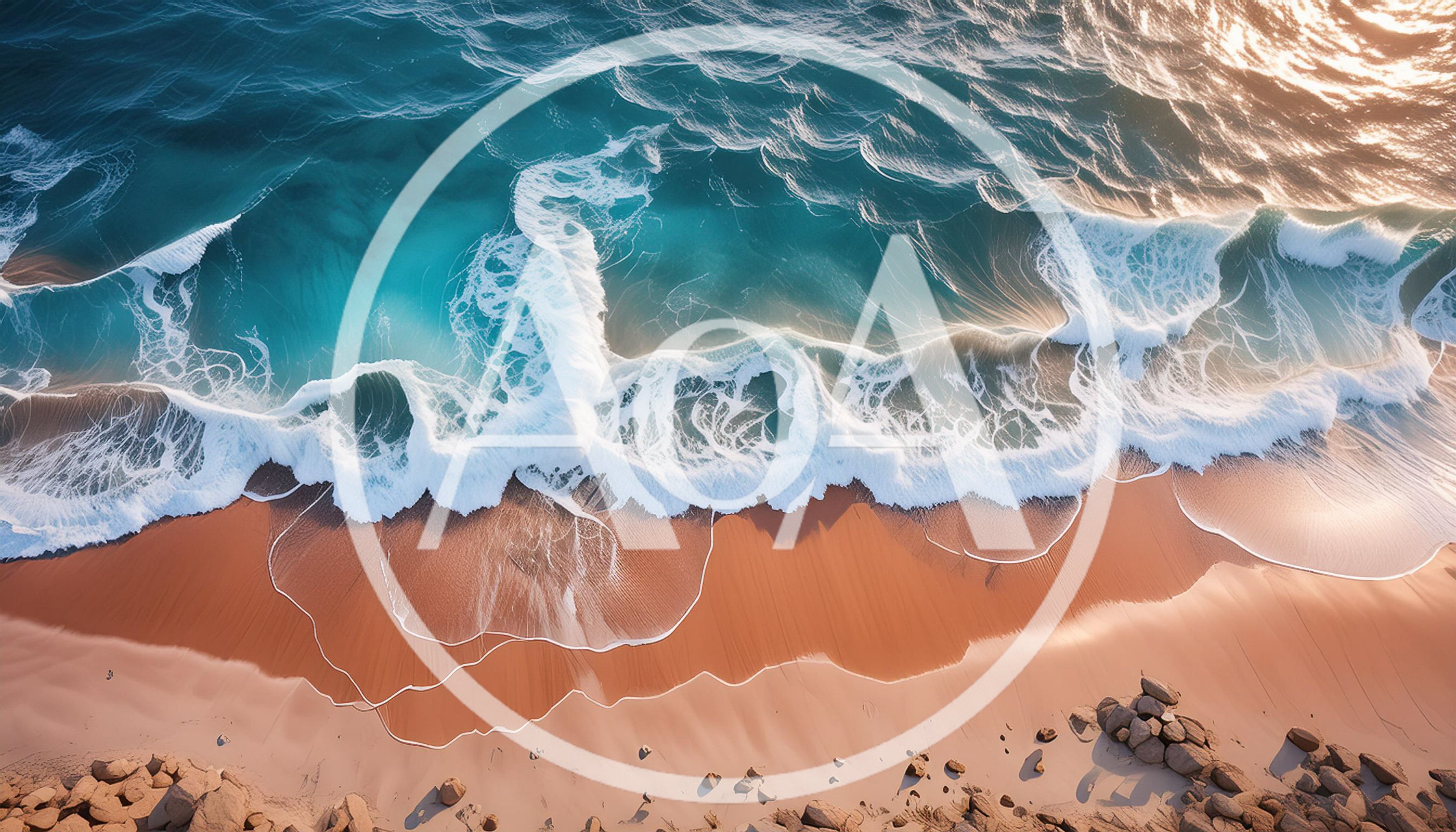 Aerial View Of Ocean Waves Crashing On Sandy Beach