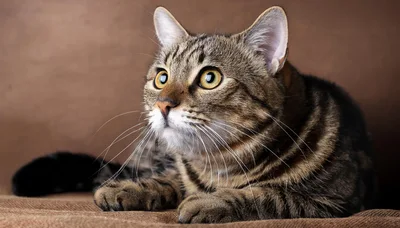 Portrait Of A Tabby Cat Looking Upwards