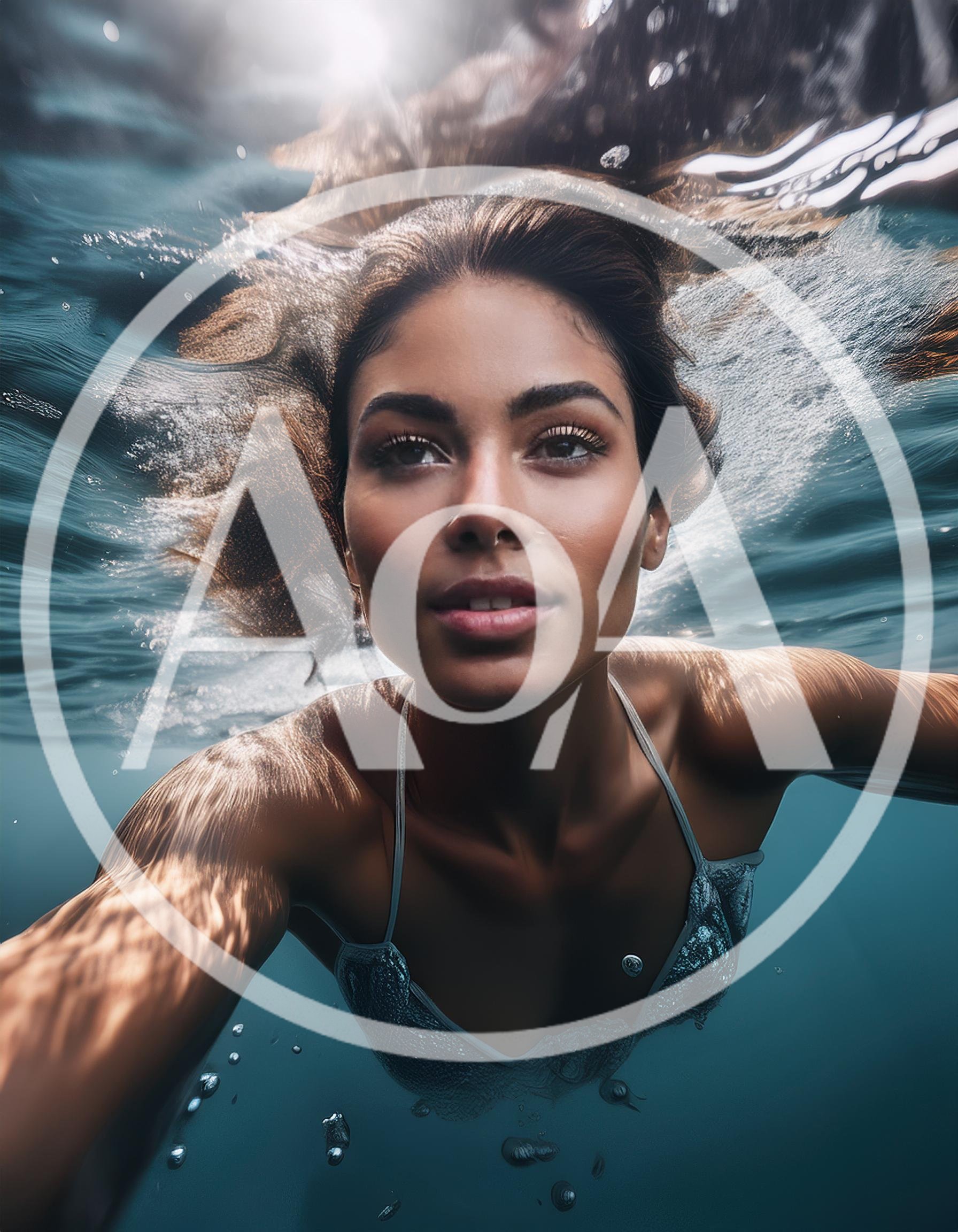 Young Woman Swimming Underwater In Clear Blue Water