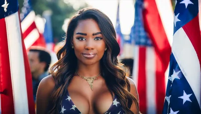Portrait of a Beautiful Woman with American Flags