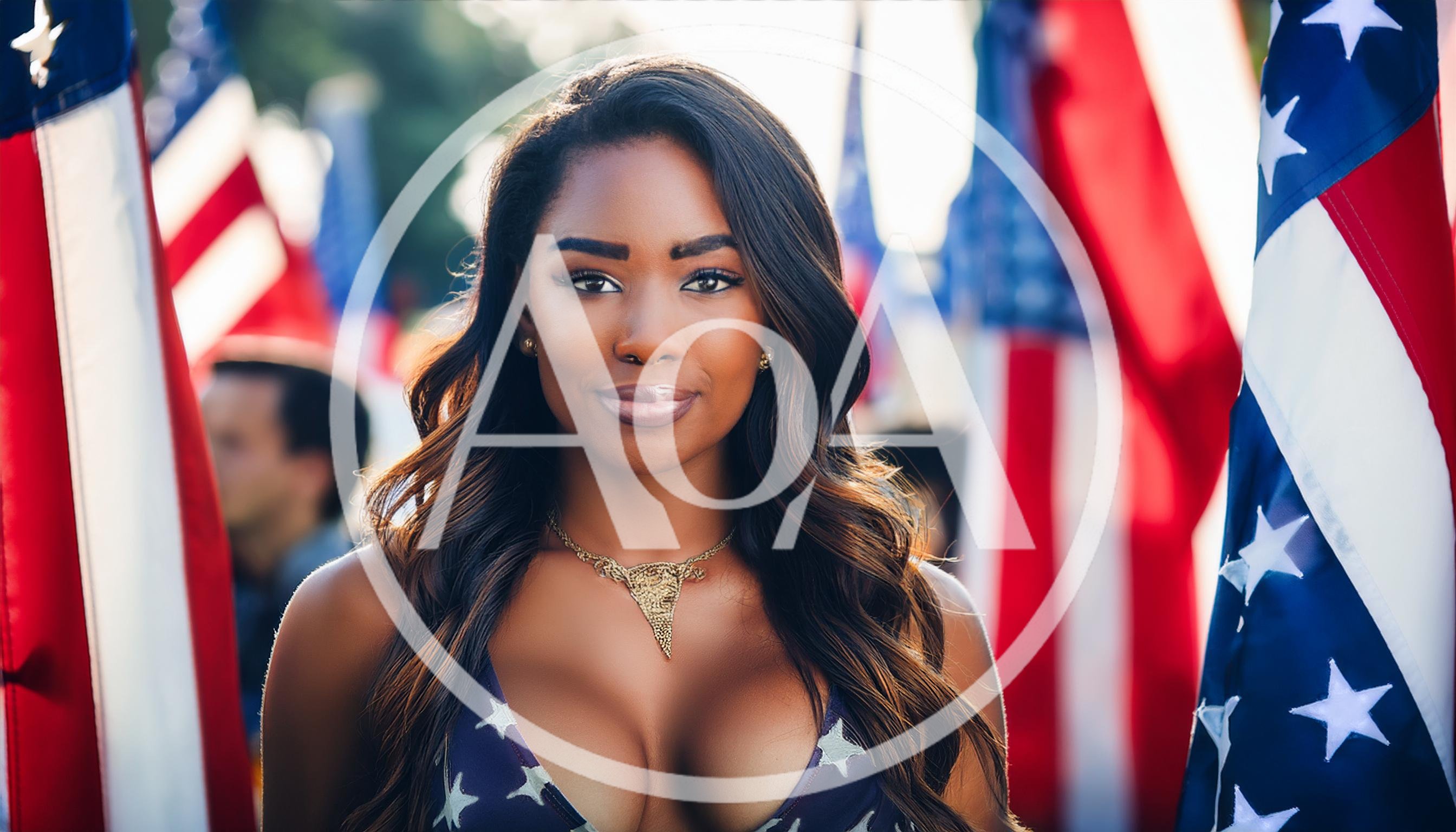 Portrait of a Beautiful Woman with American Flags