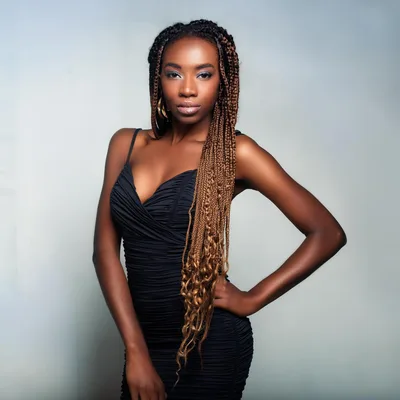 Portrait Of A Confident Woman In A Black Dress
