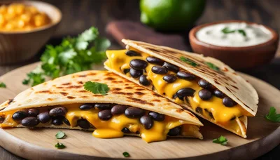 Black Bean and Cheese Quesadillas on Wooden Board