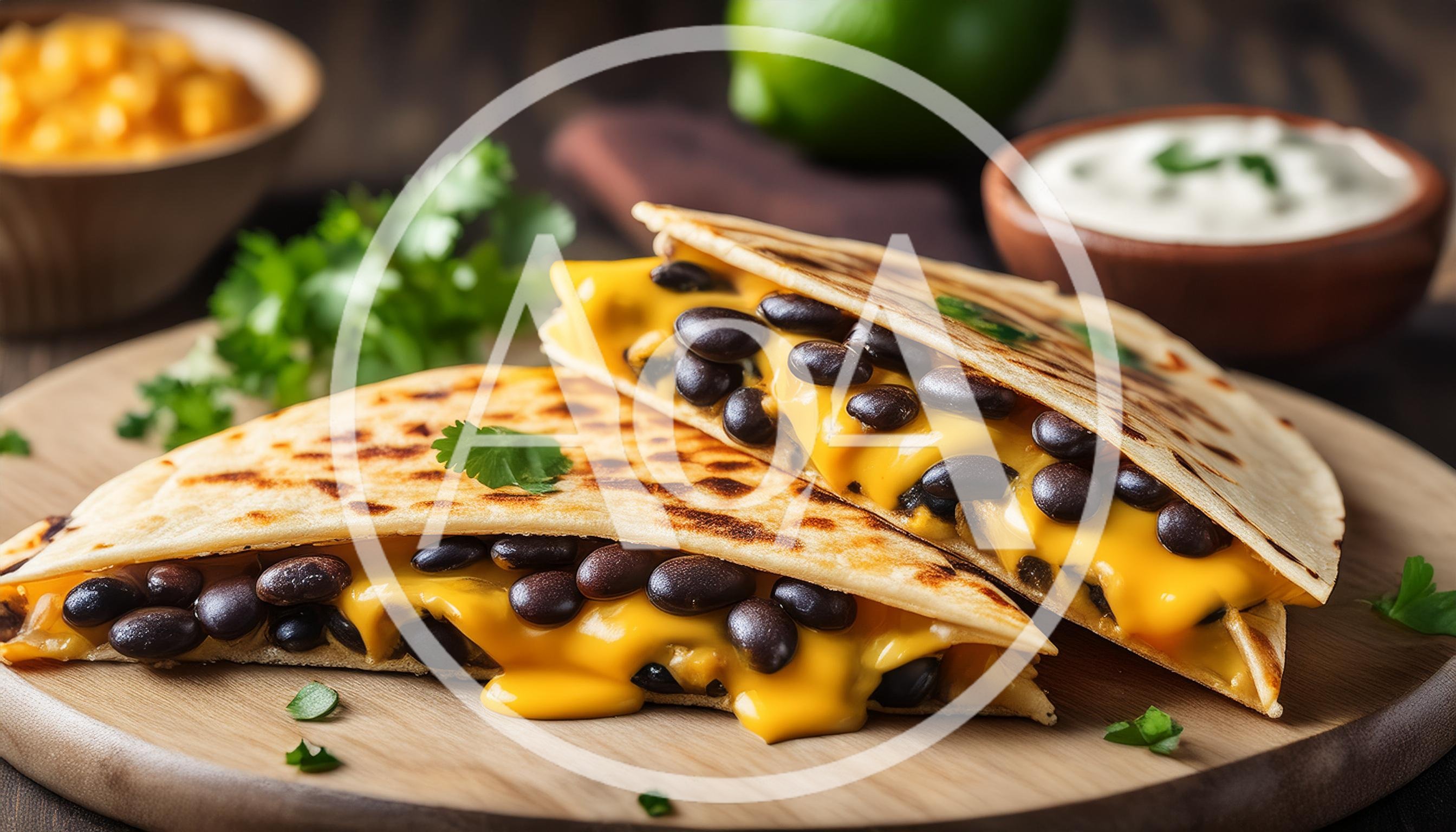 Black Bean and Cheese Quesadillas on Wooden Board
