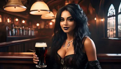 Beautiful Woman Holding A Glass Of Dark Beer