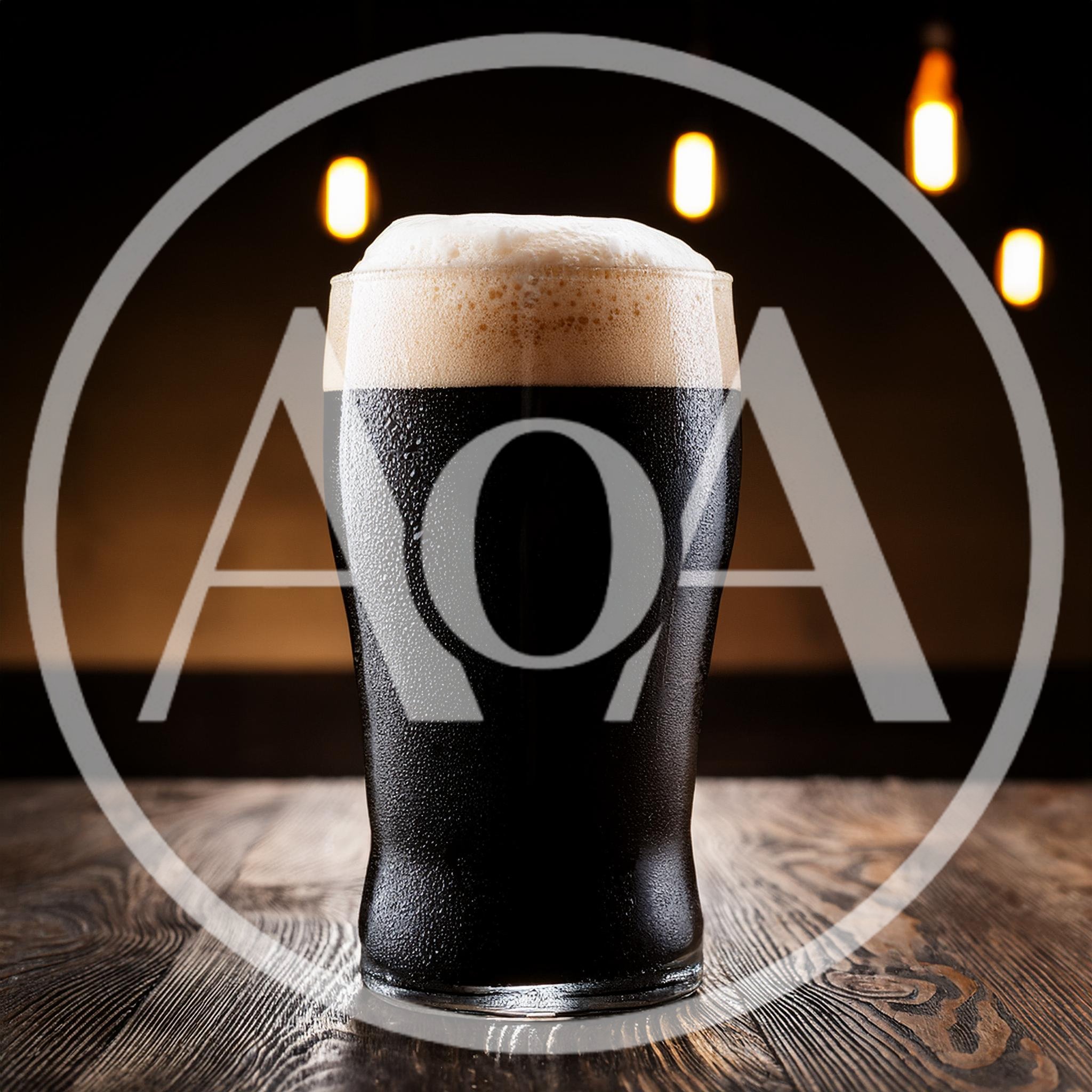 Cold Pint Of Dark Stout Beer On Wooden Table