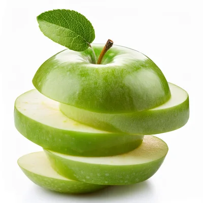 Sliced Green Apple Stacked On White Background