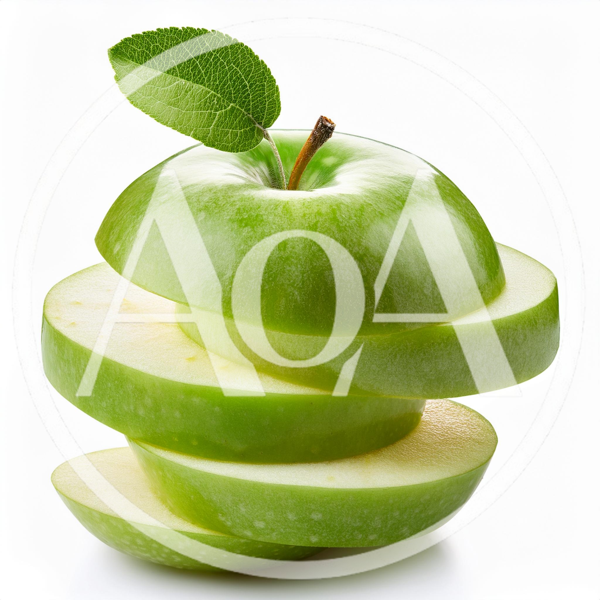 Sliced Green Apple Stacked On White Background