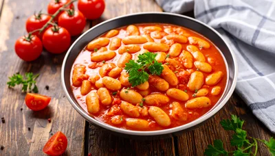 Bowl of White Beans in Tomato Sauce