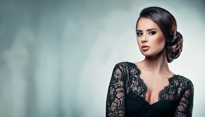 Elegant Woman In Black Lace Dress