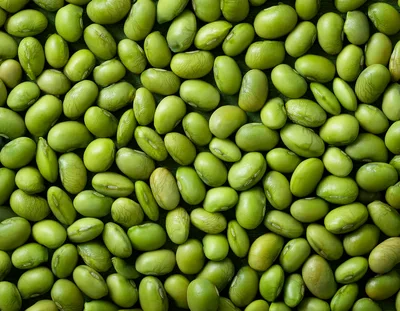 Top View Of Fresh Green Edamame Soybeans