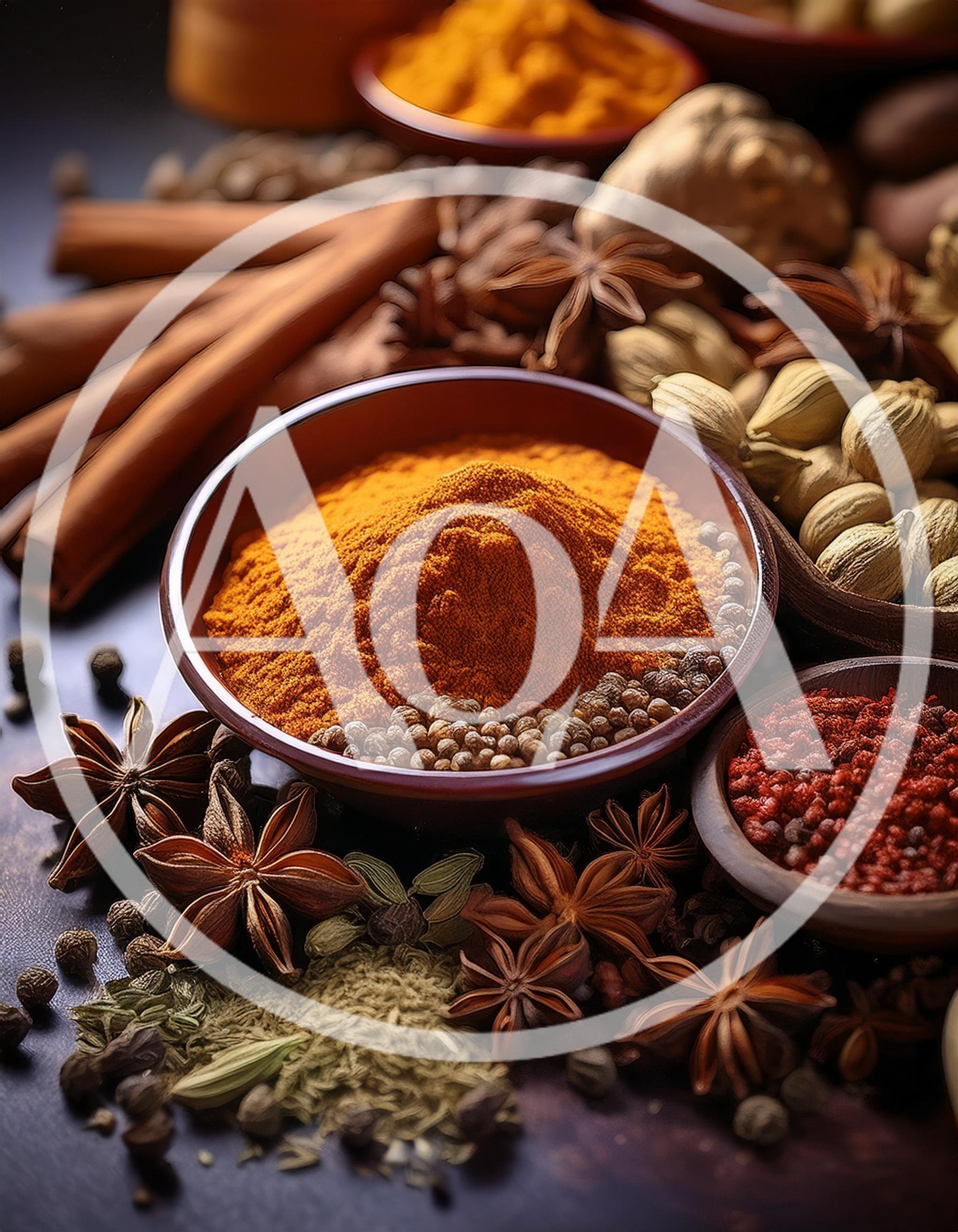 Assorted Spices and Herbs in Bowls