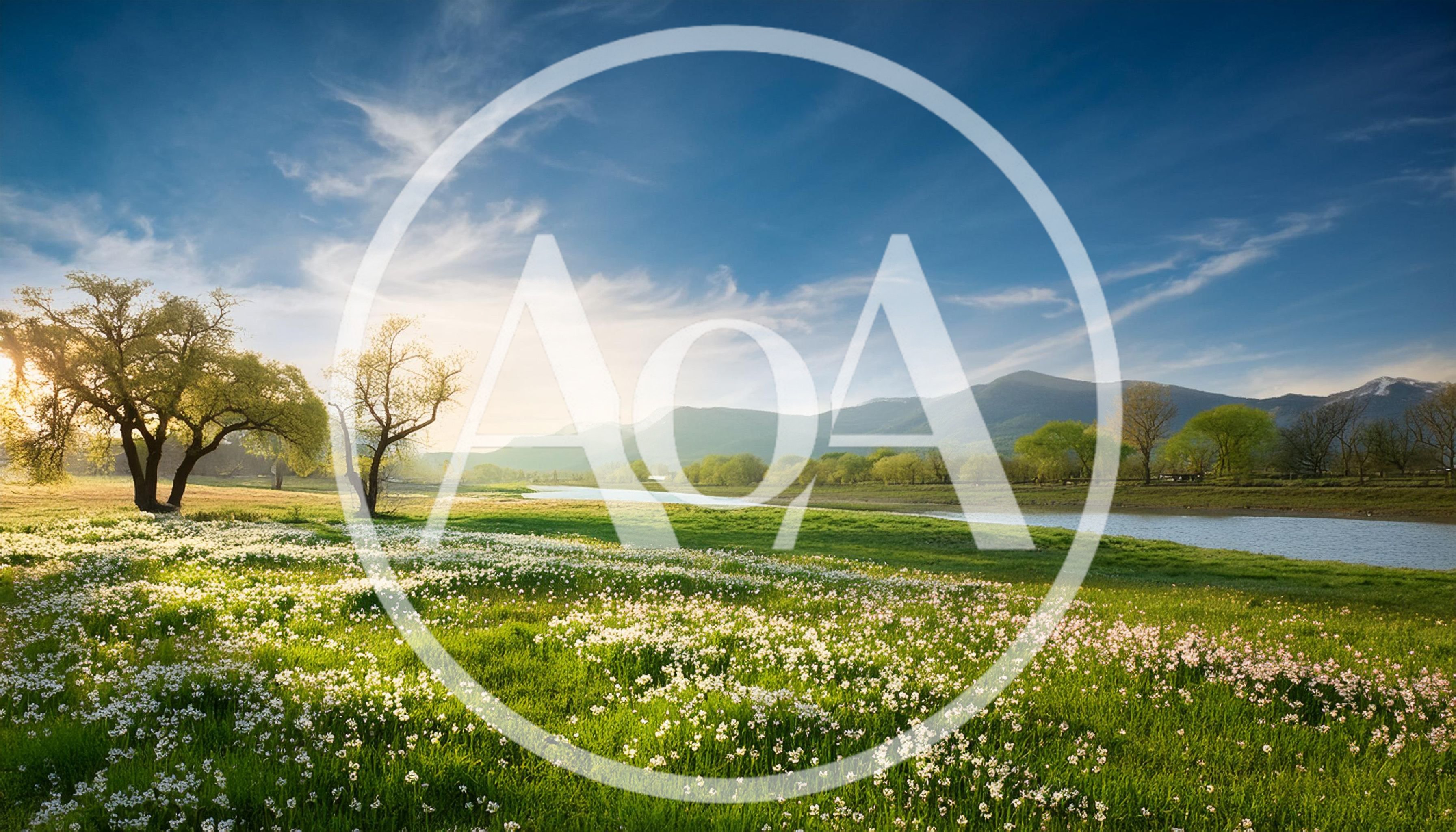 Spring Meadow With Wildflowers And River Near Mountains