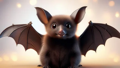 Cute Fluffy Bat With Spread Wings