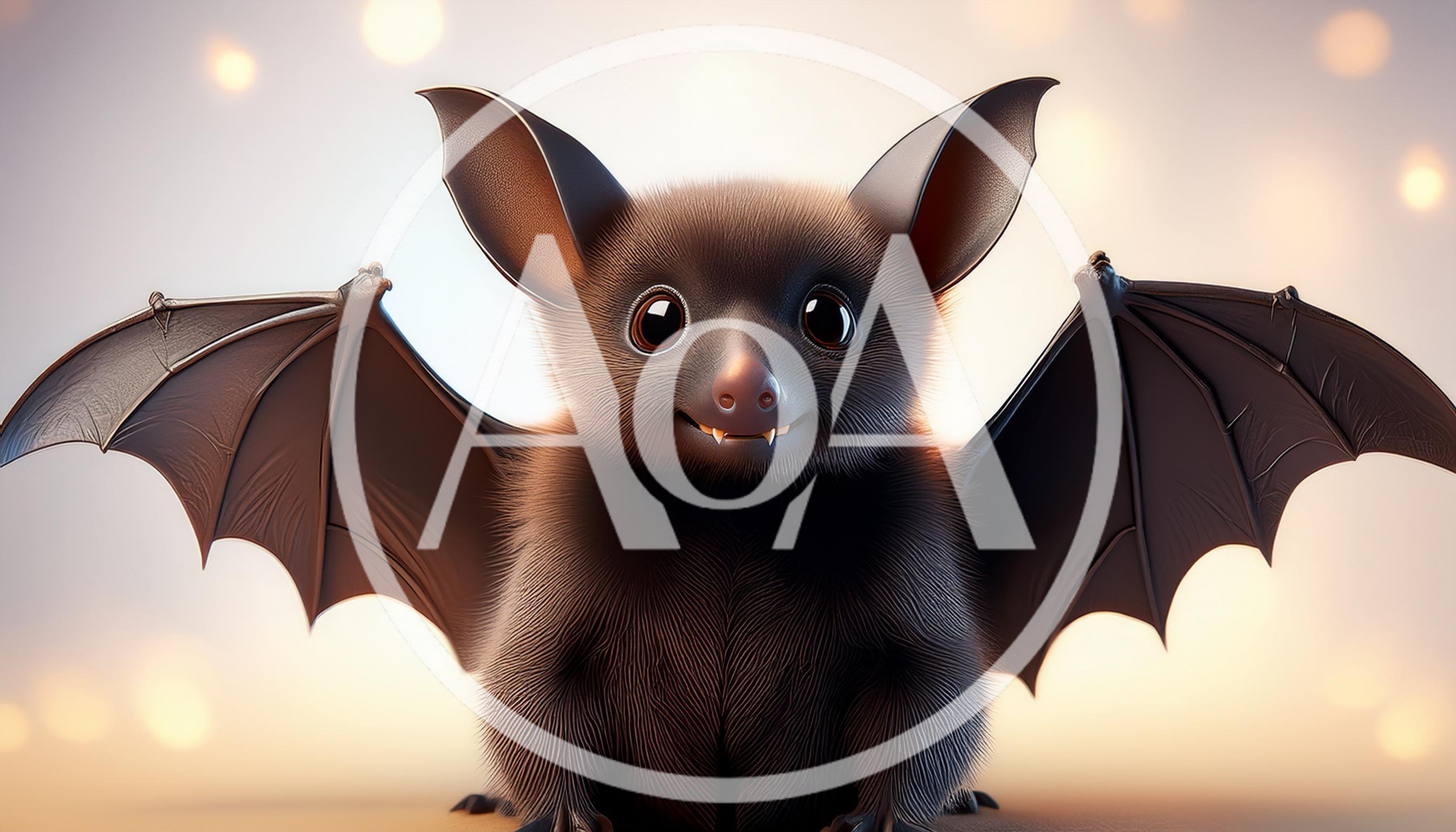 Cute Fluffy Bat With Spread Wings