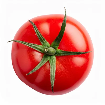 Fresh Red Tomato With Green Stem Isolated On White