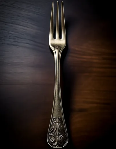Ornate Vintage Metal Fork On Dark Wooden Surface