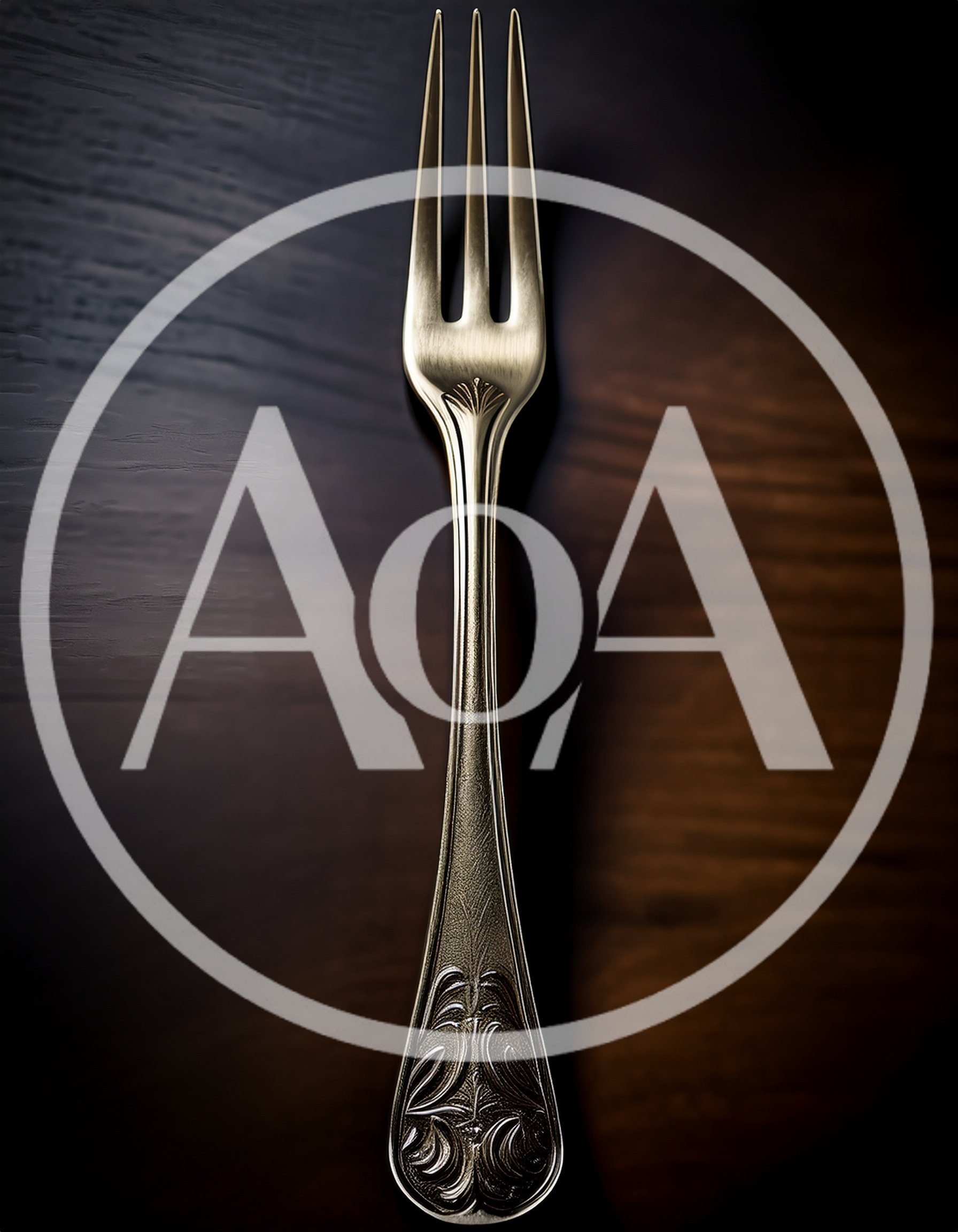 Ornate Vintage Metal Fork On Dark Wooden Surface