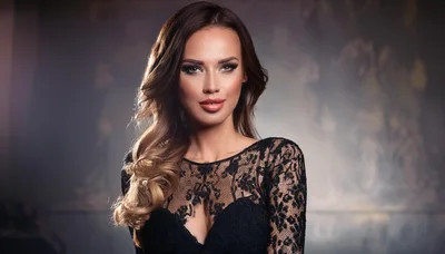 Portrait Of A Beautiful Woman In Black Lace Dress
