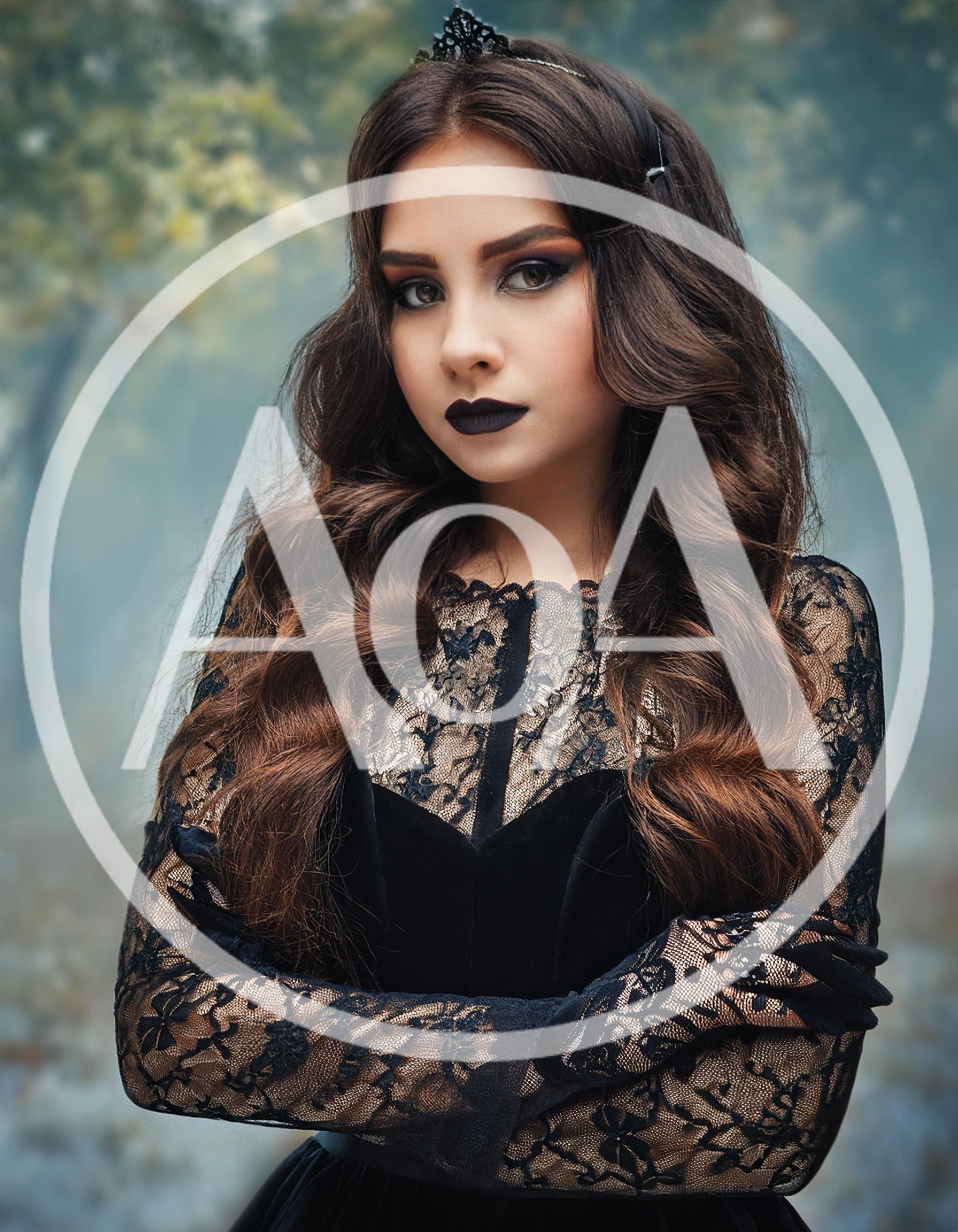 Gothic Woman With Dark Makeup In Misty Forest