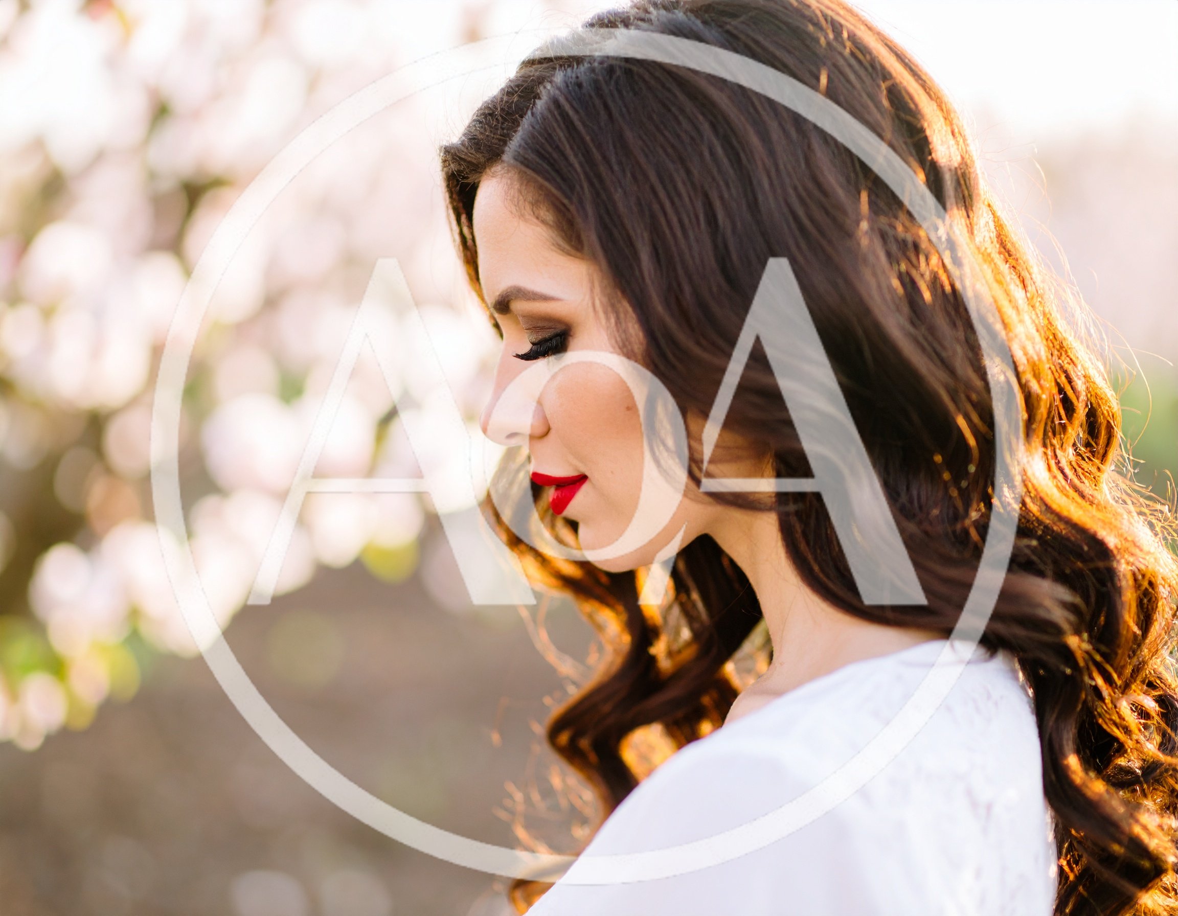 Profile Portrait Of A Beautiful Woman In Spring Orchard