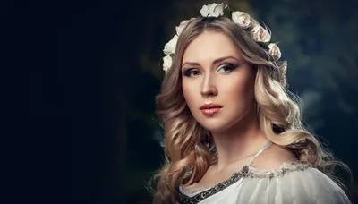Portrait Of A Beautiful Woman Wearing A Floral Crown