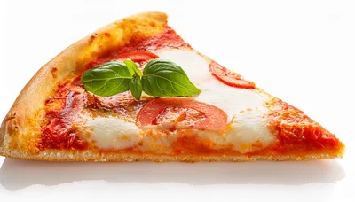 Single Slice Of Margherita Pizza With Fresh Basil