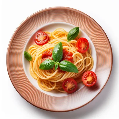 Spaghetti Pasta With Tomato Sauce And Fresh Basil