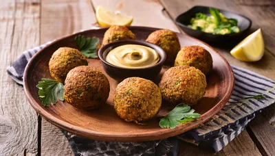 Homemade Falafel Balls Served With Mustard Sauce